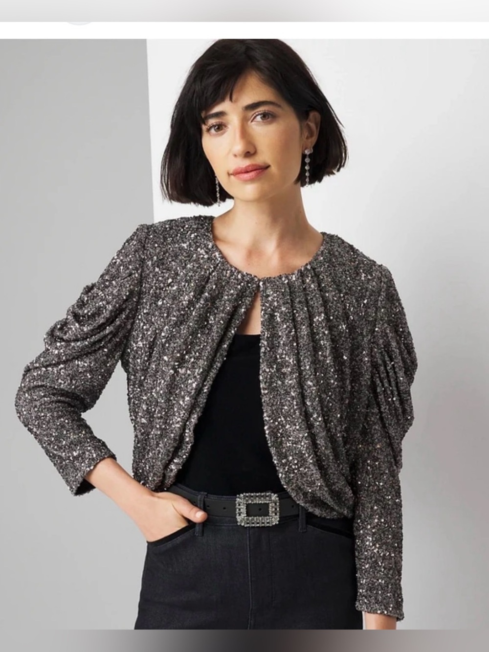 White House Black Market Sequin Drape Bolero Size Small